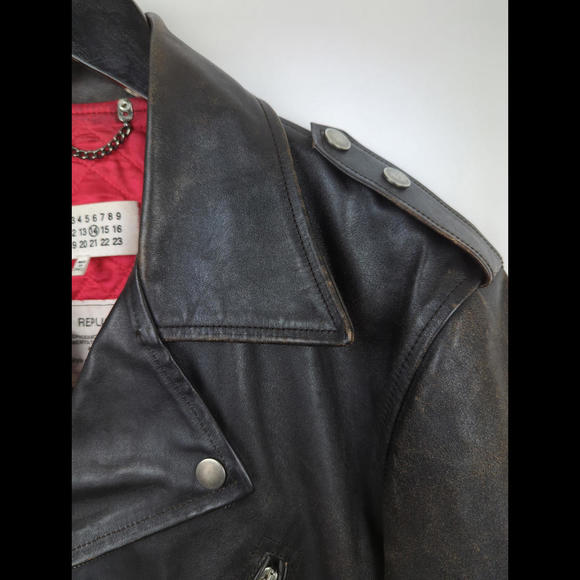 [SOLD] MAISON MARGIELA Men's Sz IT54 US 42 L Black Leather Perfecto Jacket Italy - Picture 2 of 12